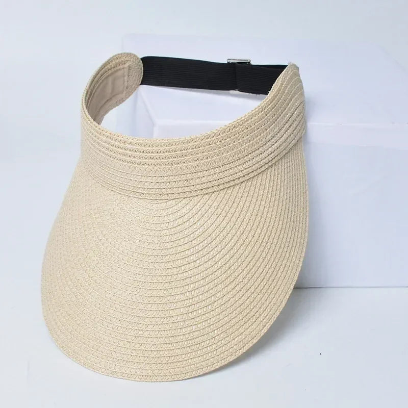 Spring and Summer Women's Outdoor Sunshade  Straw Hat Fashion Empty Top  Duck Tongue Hat Big Brim Cap G37