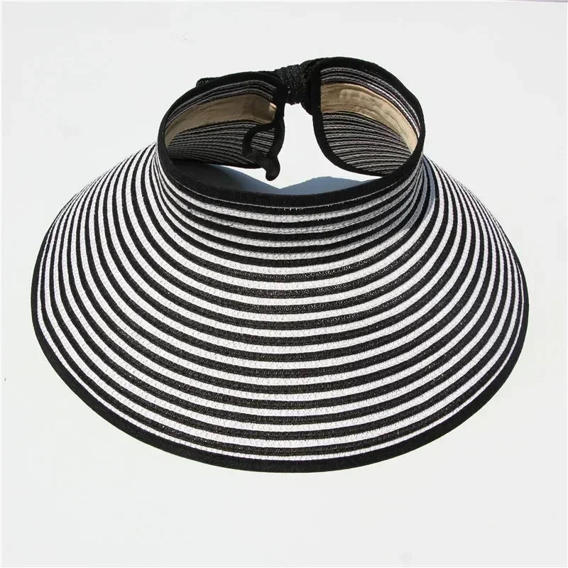 Women's Summer Hat Large Brim Foldable Breathable Empty Top Sun Hat Beach Accessories Outdoor Casual Sunshade Sunhat Visor New